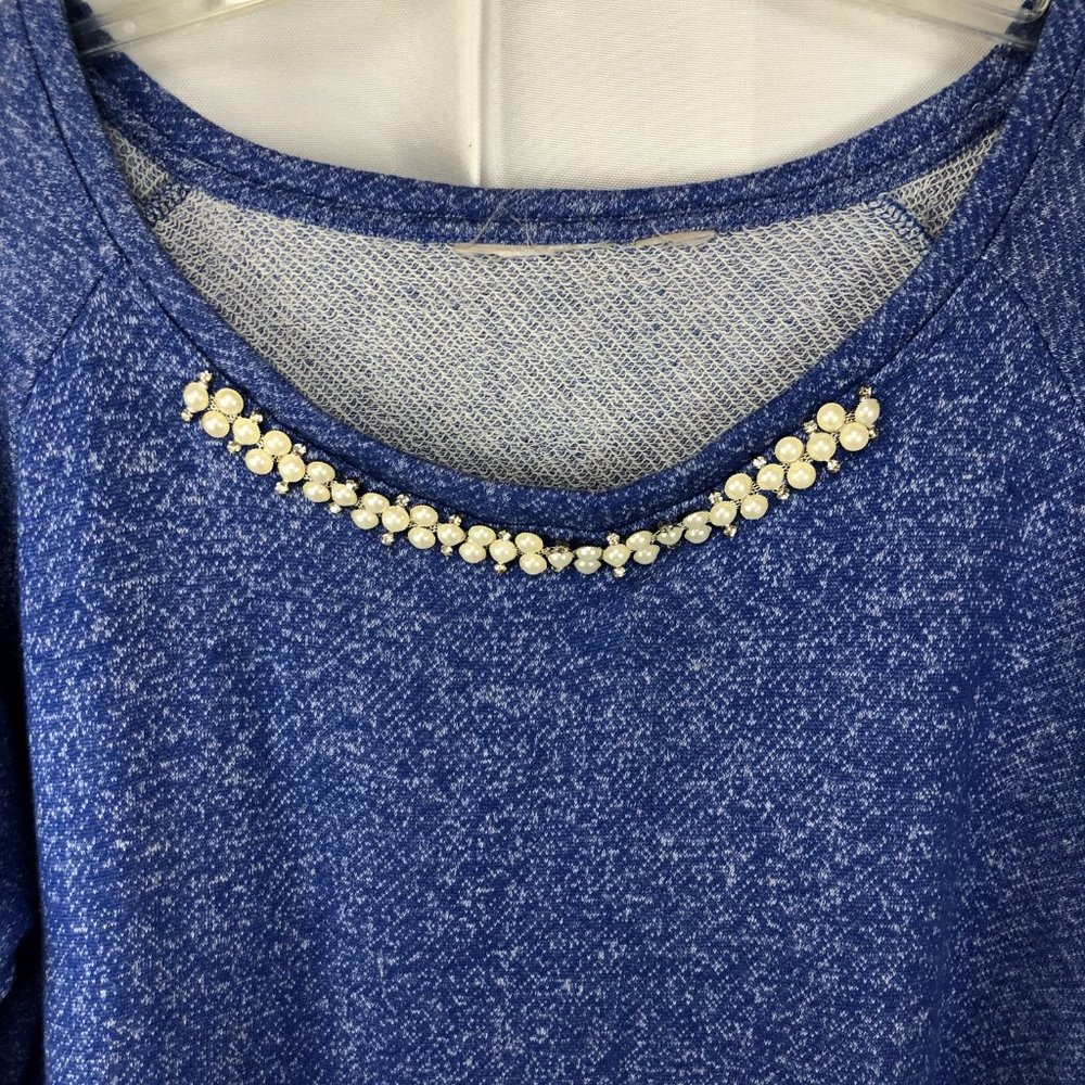 Womens Size Large Blue Bling Pullover Soft Sweatshirt 3/4 Roll Cuff Sleeve - Picture 4 of 6